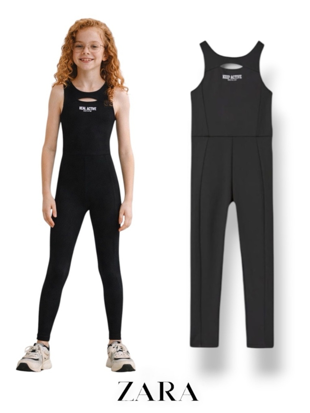ZARA Girls Black Ribbed Active Jumpsuit NWT Size 14